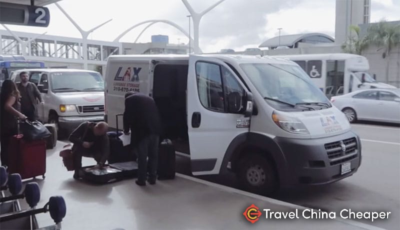 The Airmule van at LAX airport dropping off the luggage