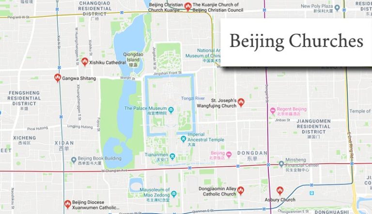 A Google search map of churches in Beijing