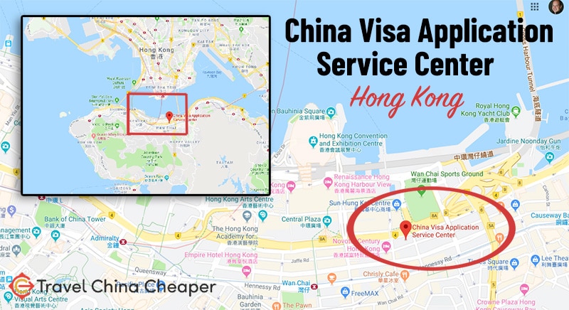 Map of the China Visa Application Service Center in Hong Kong
