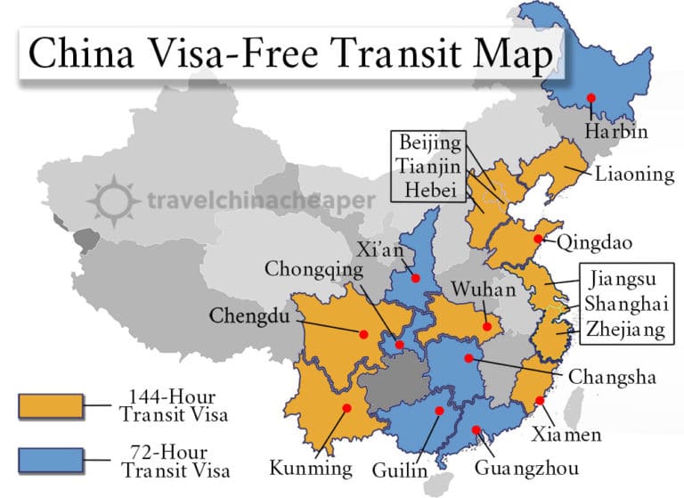 China transit visa map