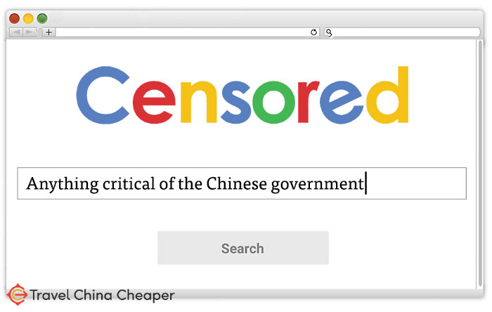 Internet browser showing censored search results in China.