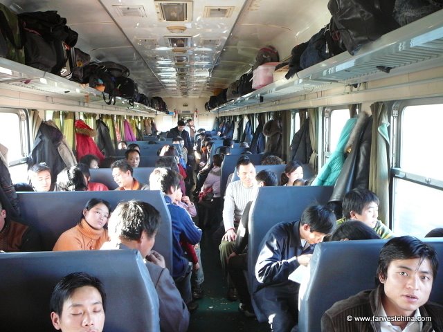 View of the hard seats on a standard China train