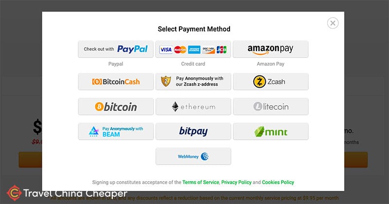 Payment methods available - Private Internet Access Review 2023