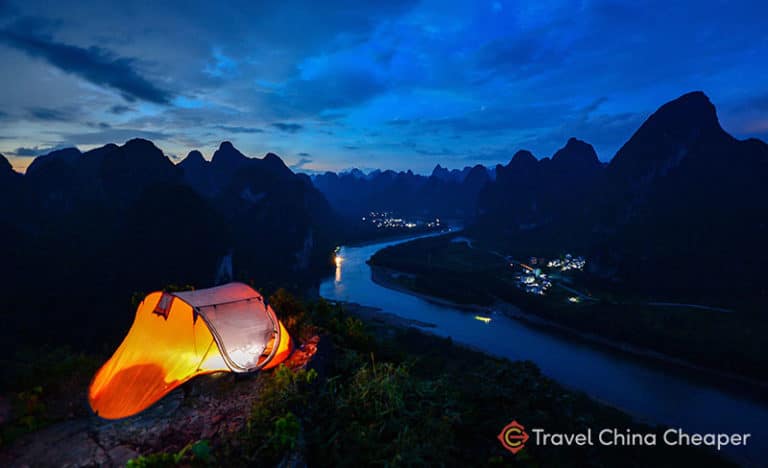 A tent along the river in Guilin, China