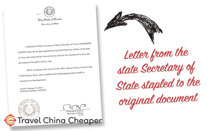 A document authenticated by a US state Secretary of State for the purpose of a notarization in China