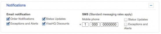 Opt for text message notifications from VisaHQ on your application